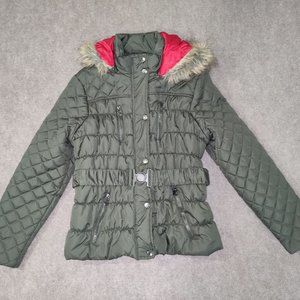 Olive green Dollhouse Jacket with faux fur trimmed Hoodie